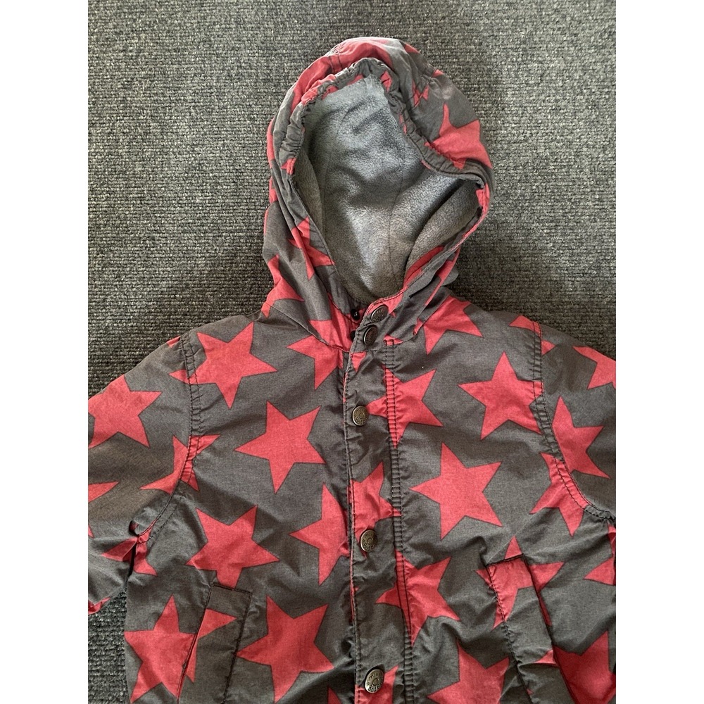 Mini Boden Coat Girls 4 5 Grey W/red Stars Fleece Lined Hooded